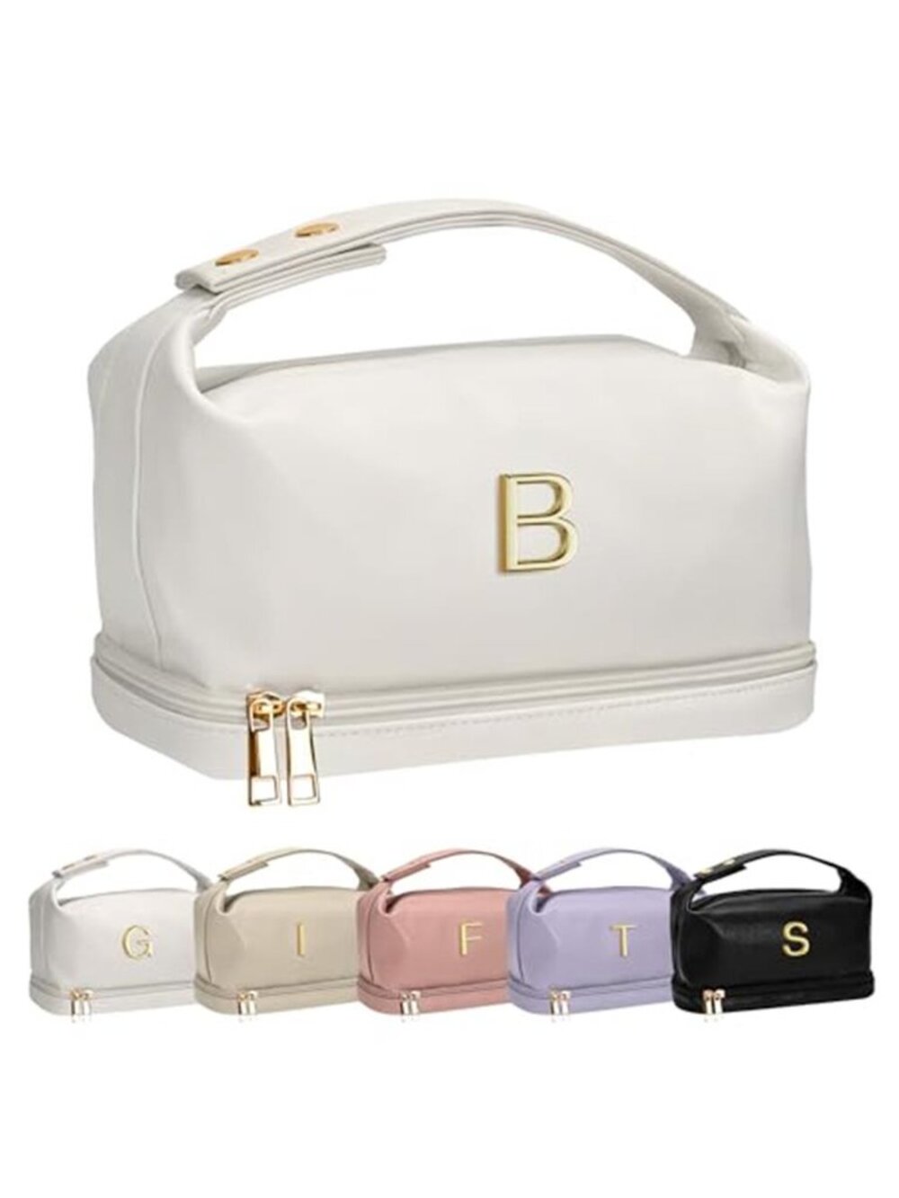 Personalized Initial Makeup Bag Monogram Double Layer Cosmetic Travel Organizer